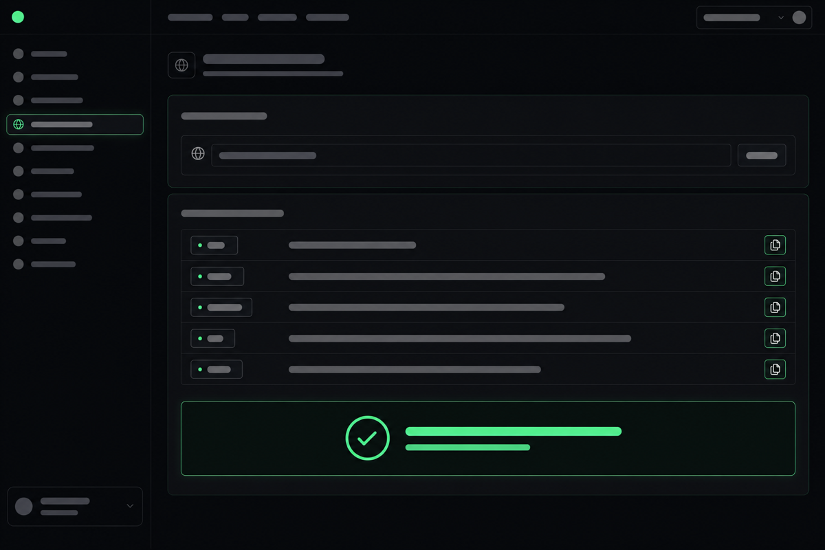 Naymo connect-a-custom-domain screen showing a domain entered and the exact CNAME setting to copy