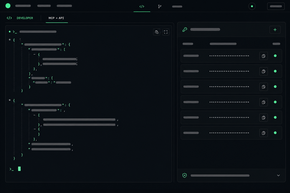 An AI assistant using naymo's MCP tools to check domain availability, alongside an API key panel