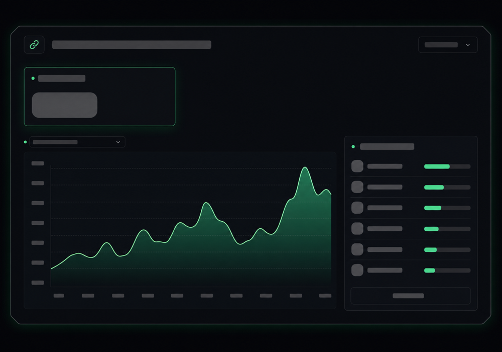 Click analytics for a short link showing total clicks over time and the top referring sources
