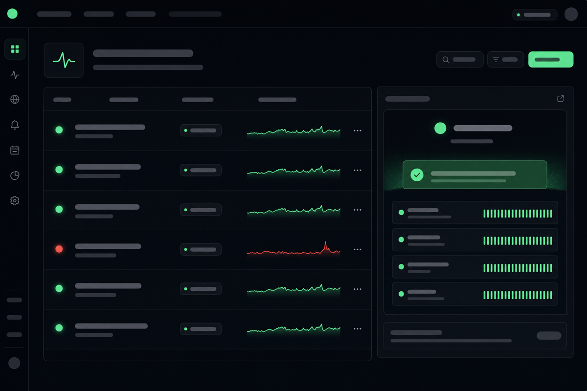 Naymo Uptime Monitoring dashboard showing a site as online with an uptime history and alert settings