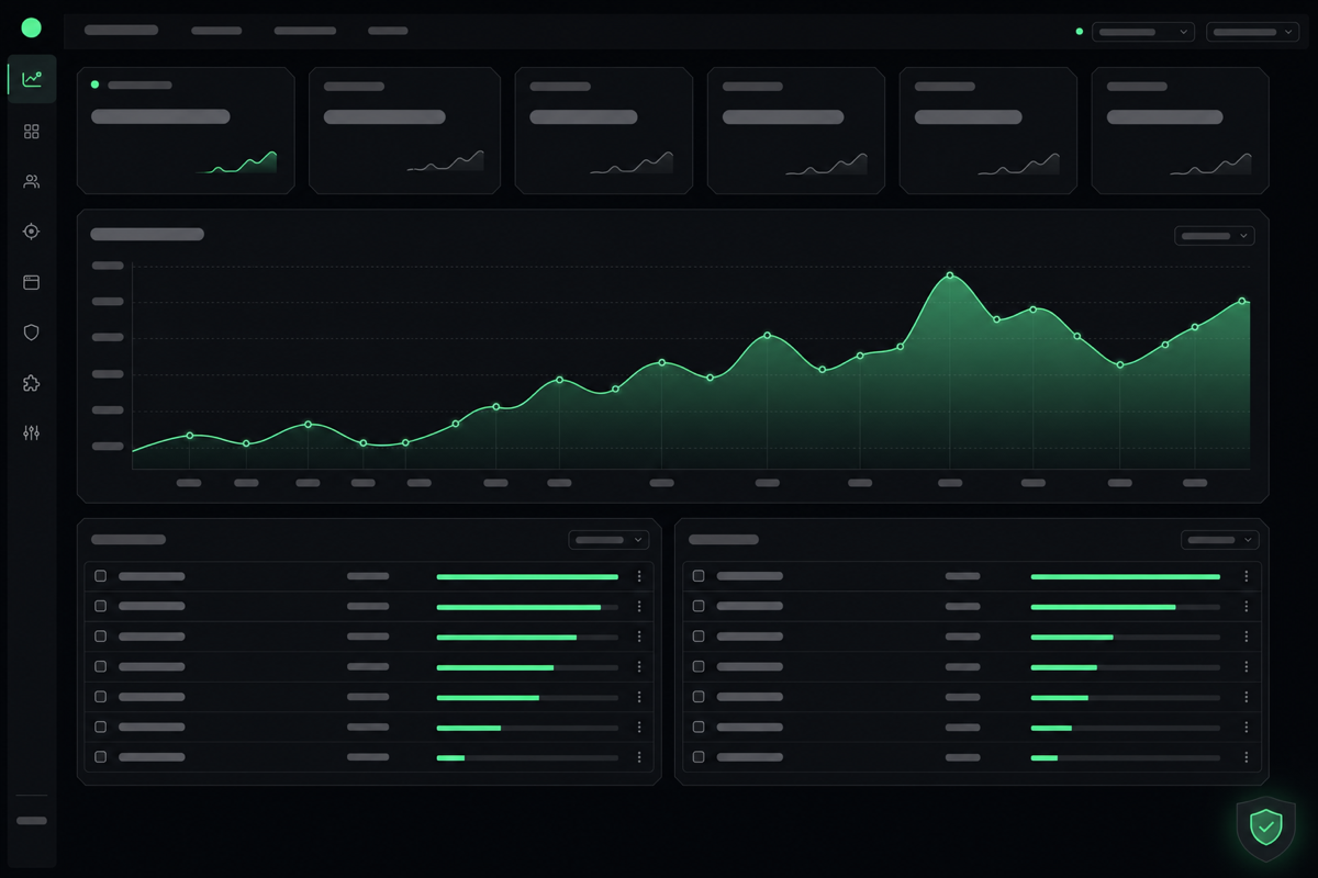 Naymo Web Analytics dashboard showing visitor counts, top pages, and traffic sources in a clean layout