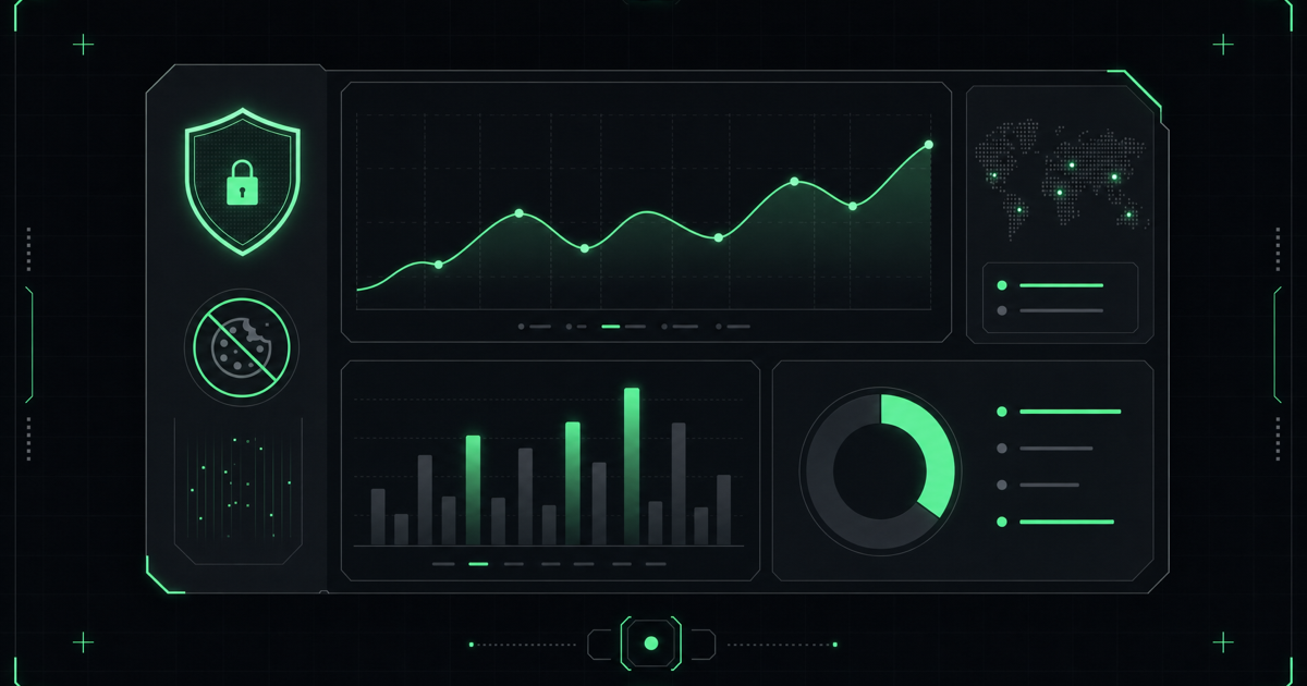 Naymo privacy-friendly analytics dashboard showing real-time visitors, top pages, and referrers with no cookie banner